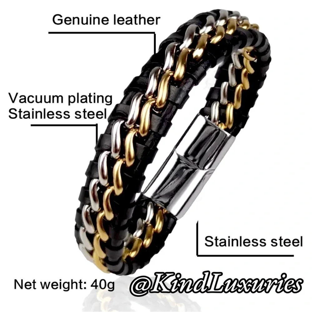 🧑🏻‍🦱Os9🧑🏻‍🦱 gorgeous genuine braided leather titanium mens unisex bracelet.